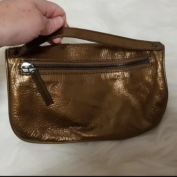 Hobo International Skyler bronze metallic leather fold-over kiss closure clutch - Picture 9 of 16